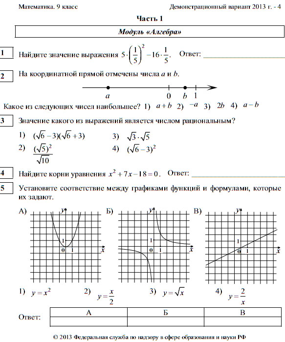 Демонстрационный вариант по математике 9 класс